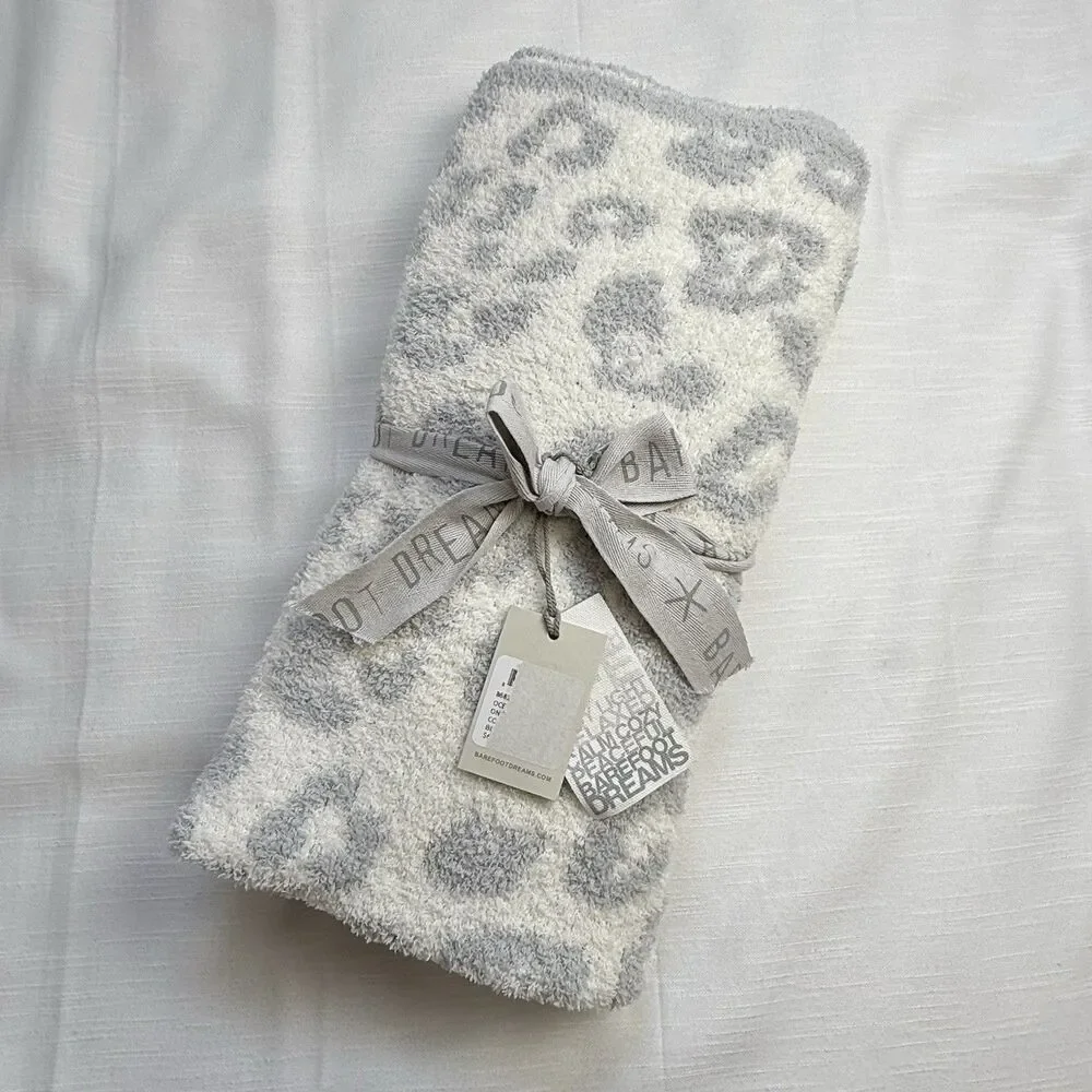 Barefoot Dreams CozyChic In The Wild Baby Blanket Gray & Cream 30”x32” New